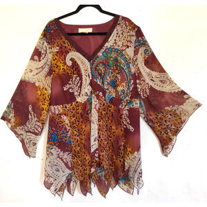New York City Design Top Women's 26 28 Browns Paisley Floral Assymetrical BOHO